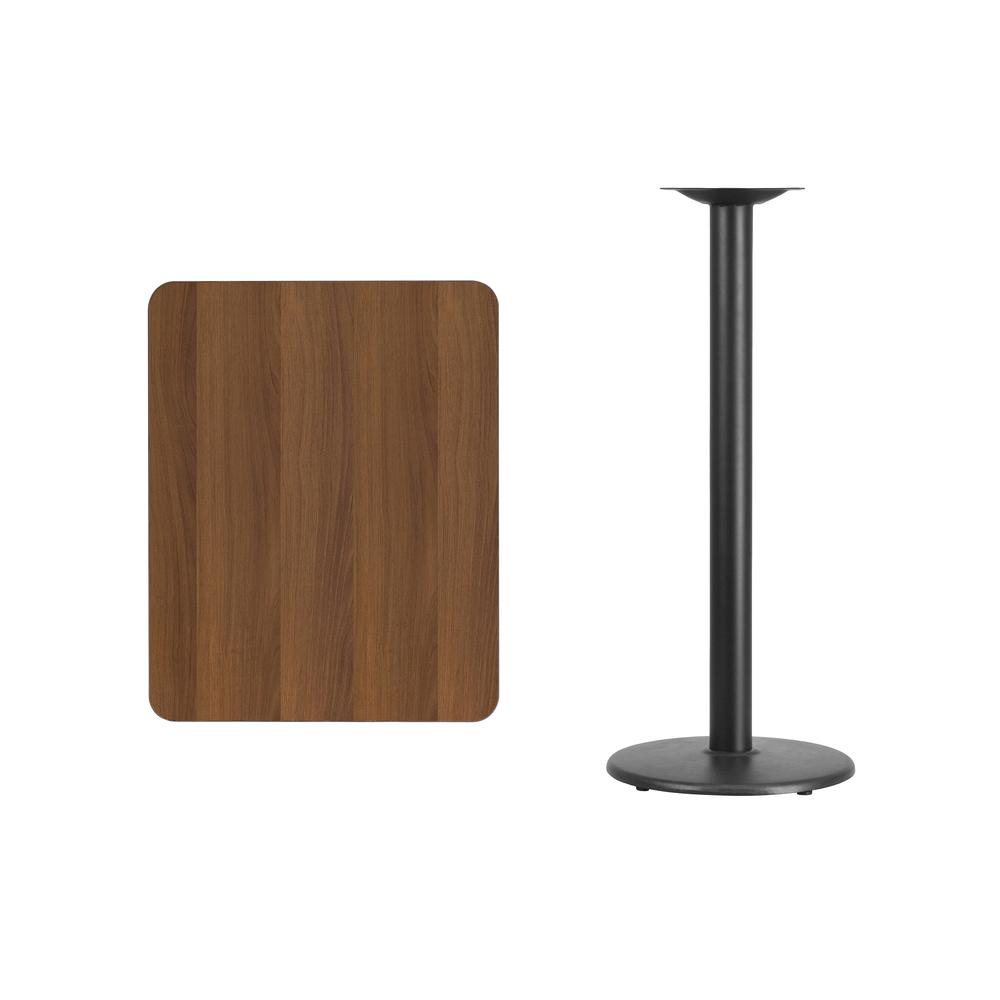 24'' x 30'' Rectangular Walnut Table Top with 18'' Round Bar Height Table Base - Flash Furniture