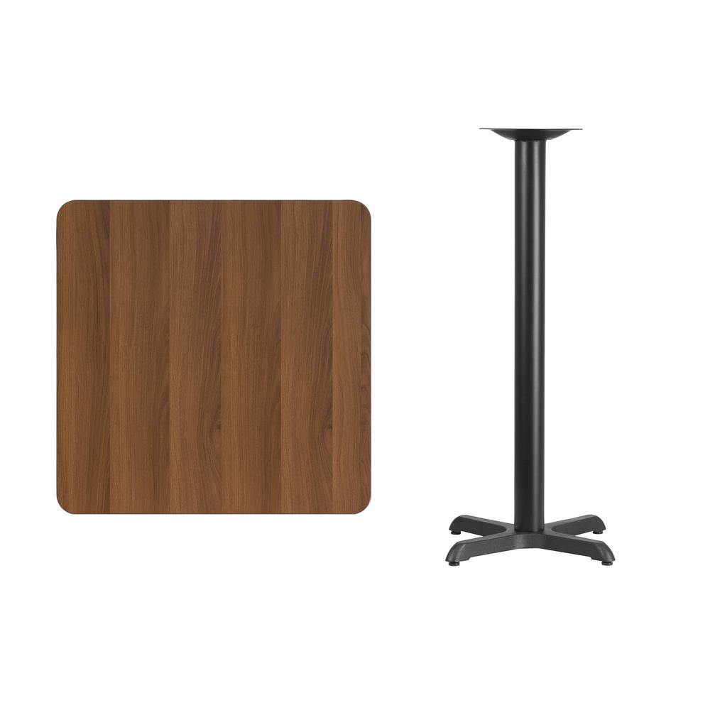 30'' Square Walnut Laminate Table Top with 22'' x 22'' Bar Height Table Base - Flash Furniture