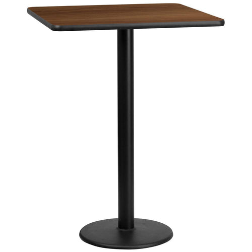 30'' Square Walnut Laminate Table Top with 18'' Round Bar Height Table Base - Flash Furniture