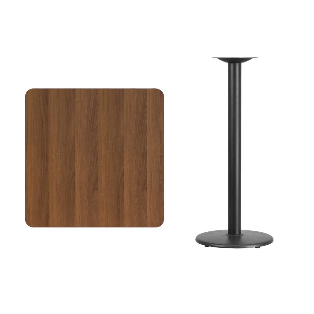 30'' Square Walnut Laminate Table Top with 18'' Round Bar Height Table Base - Flash Furniture
