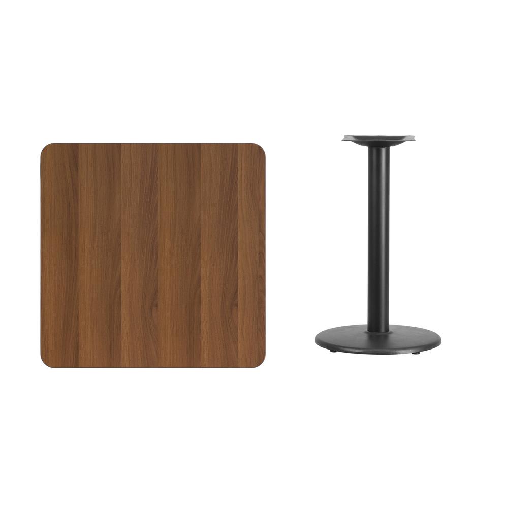 30'' Square Walnut Laminate Table Top with 18'' Round Table Height Base - Flash Furniture