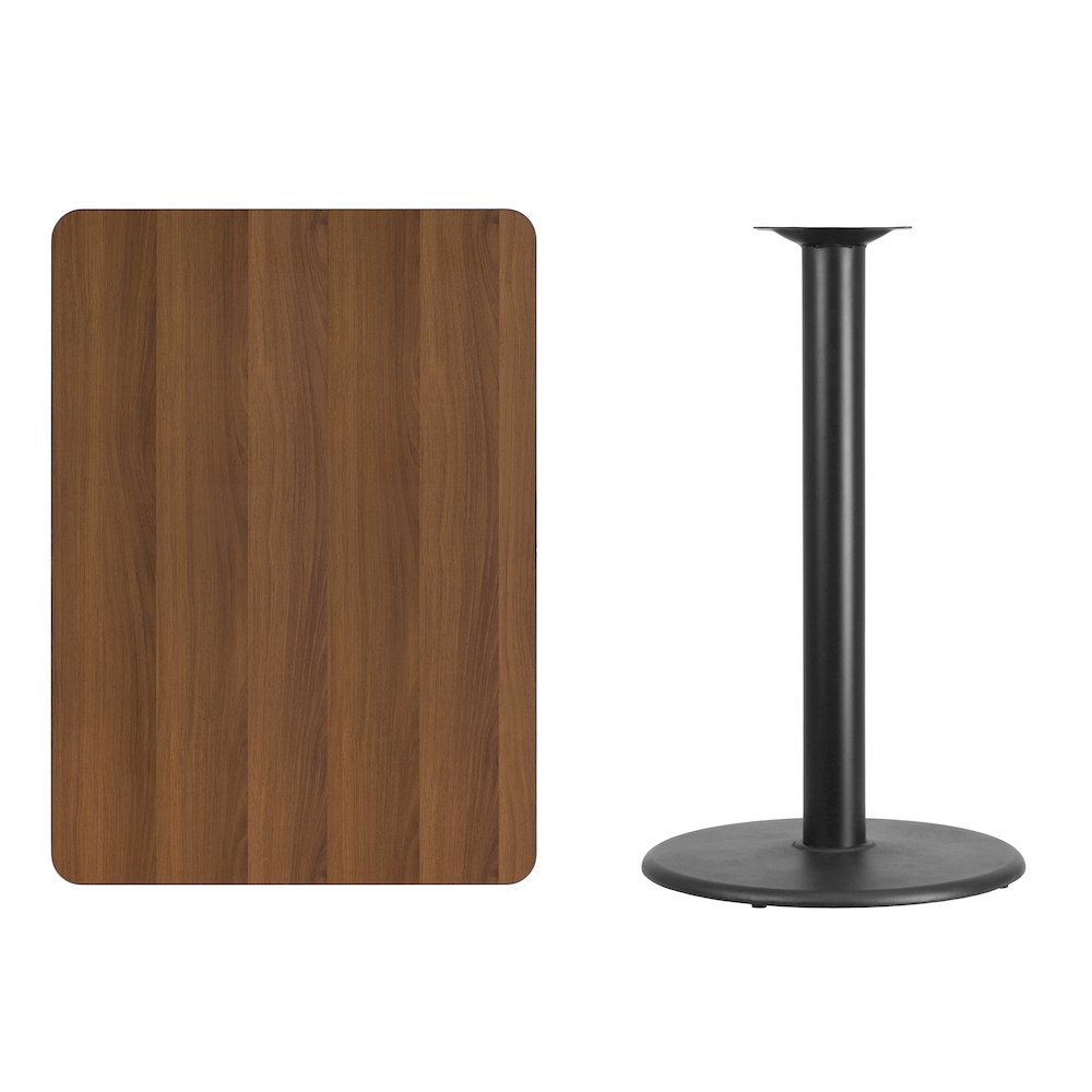 30'' x 42'' Rectangular Walnut Table Top with 24'' Round Bar Height Table Base - Flash Furniture