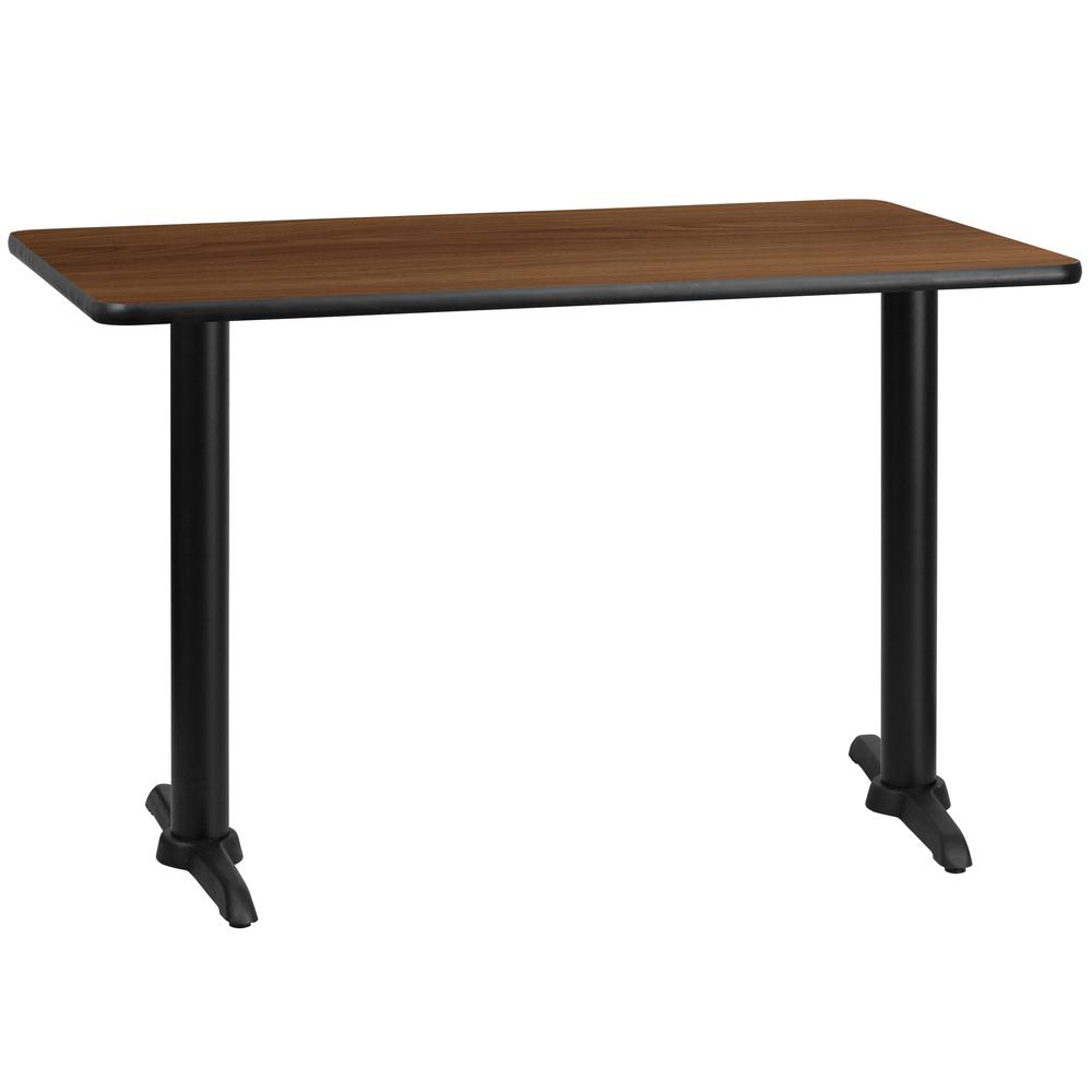 30'' x 48'' Rectangular Walnut Table Top with 5'' x 22'' Table Height Bases - Flash Furniture