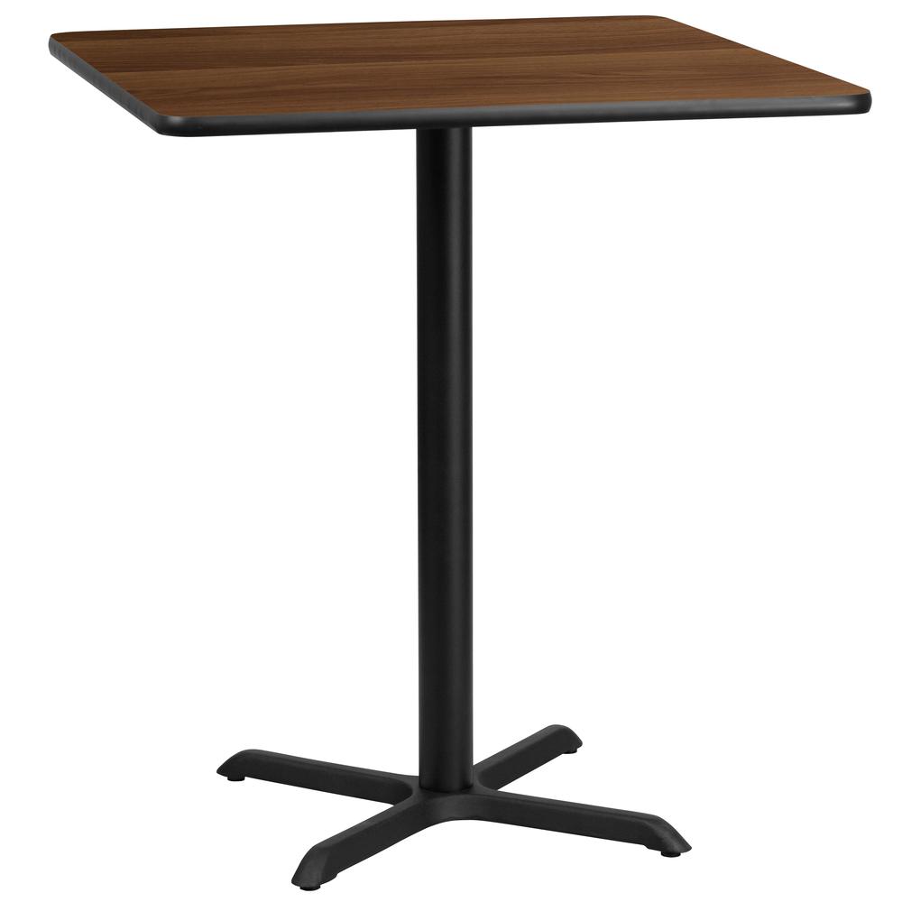 36'' Square Walnut Laminate Table Top with 30'' x 30'' Bar Height Table Base - Flash Furniture