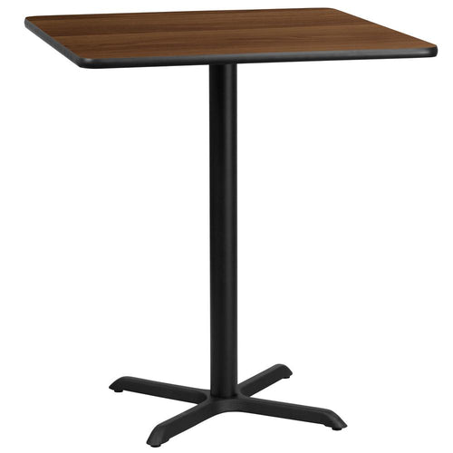 36'' Square Walnut Laminate Table Top with 30'' x 30'' Bar Height Table Base - Flash Furniture