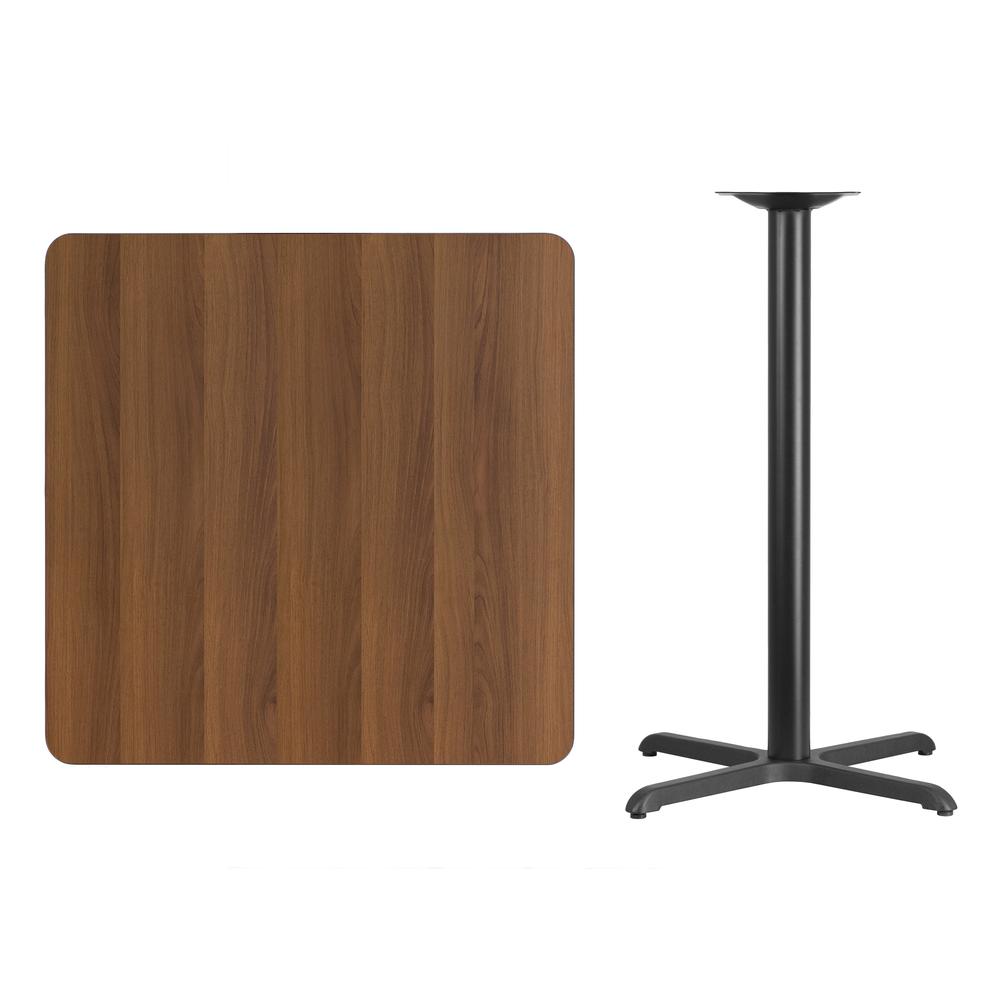 36'' Square Walnut Laminate Table Top with 30'' x 30'' Bar Height Table Base - Flash Furniture