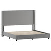 King Upholstered Platform Bed with Channel Stitched Wingback Headboard, Gray - Flash Furniture