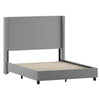 Queen Upholstered Platform Bed with Channel Stitched Wingback Headboard, Gray - Flash Furniture