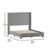 Queen Upholstered Platform Bed with Channel Stitched Wingback Headboard, Gray - Flash Furniture