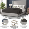 Queen Upholstered Platform Bed with Channel Stitched Wingback Headboard, Gray - Flash Furniture