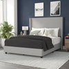 Queen Upholstered Platform Bed with Channel Stitched Wingback Headboard, Gray - Flash Furniture
