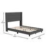 Full Upholstered Platform Bed with Wingback Headboard, Charcoal Faux Linen - Flash Furniture