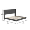 King Upholstered Platform Bed with Wingback Headboard, Charcoal Faux Linen - Flash Furniture
