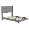Full Upholstered Platform Bed with Wingback Headboard, Gray Faux Linen - Flash Furniture