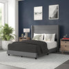 Full Upholstered Platform Bed with Wingback Headboard, Gray Faux Linen - Flash Furniture