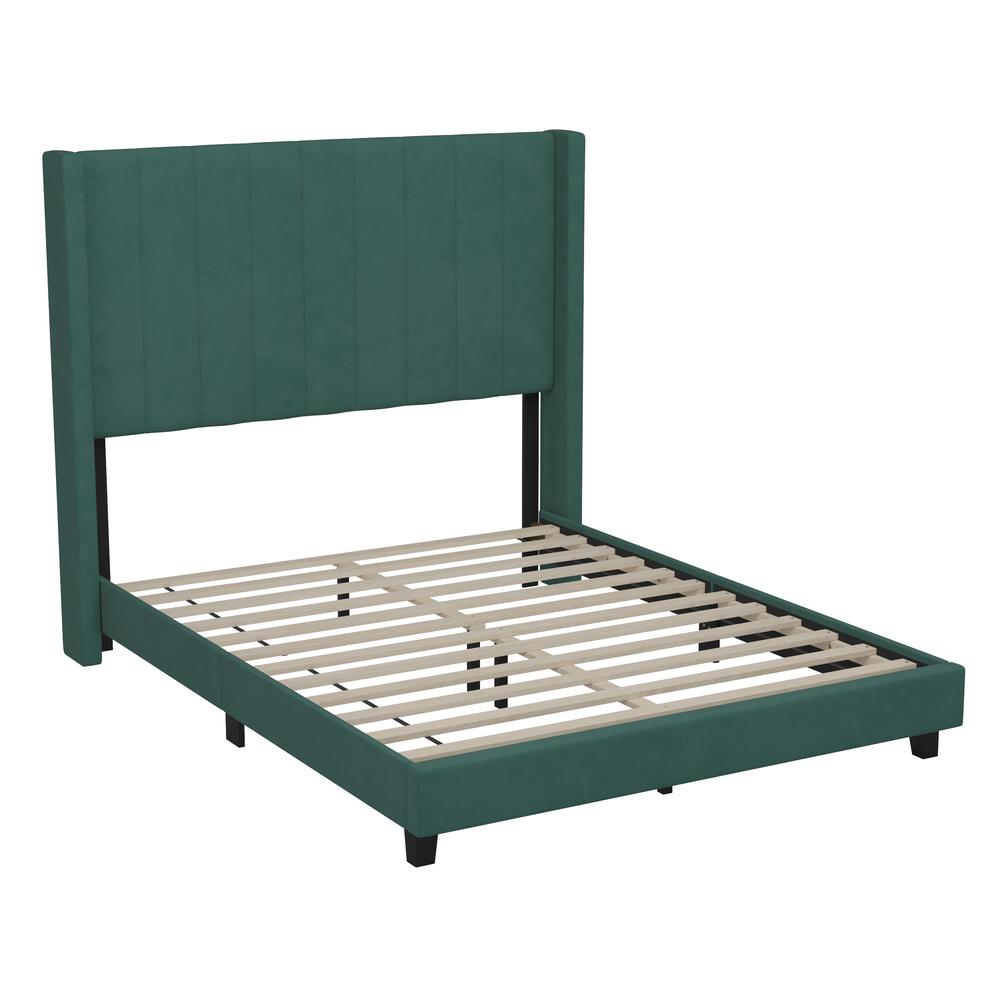Full Upholstered Platform Bed with Vertical Stitched Headboard, Emerald Velvet - Flash Furniture