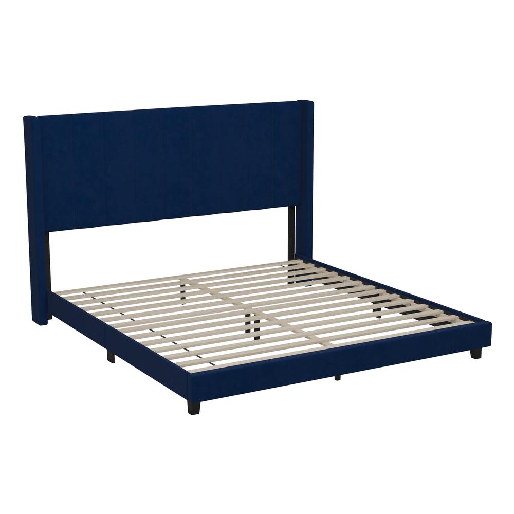 King Upholstered Platform Bed with Vertical Stitched Headboard, Navy Velvet - Flash Furniture