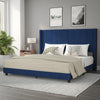 King Upholstered Platform Bed with Vertical Stitched Headboard, Navy Velvet - Flash Furniture