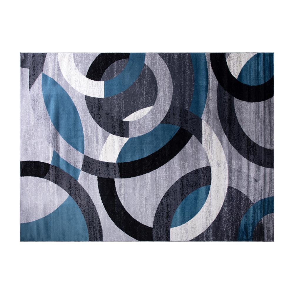 Geometric 5' x 7' Blue and Gray Olefin Area Rug, Living Room, Bedroom - Flash Furniture