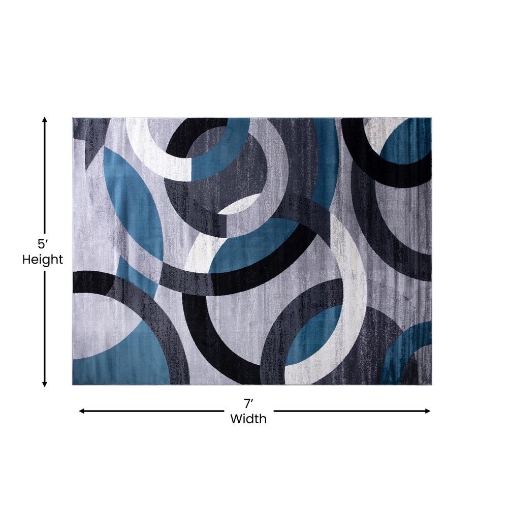 Geometric 5' x 7' Blue and Gray Olefin Area Rug, Living Room, Bedroom - Flash Furniture