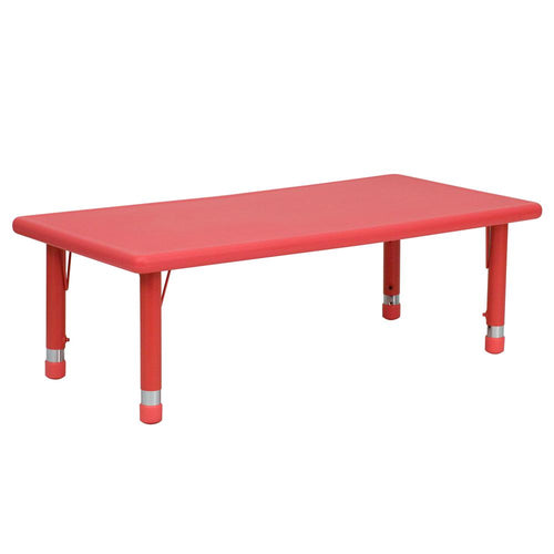 24''W x 48''L Rectangular Red Plastic Height Adjustable Activity Table - Flash Furniture