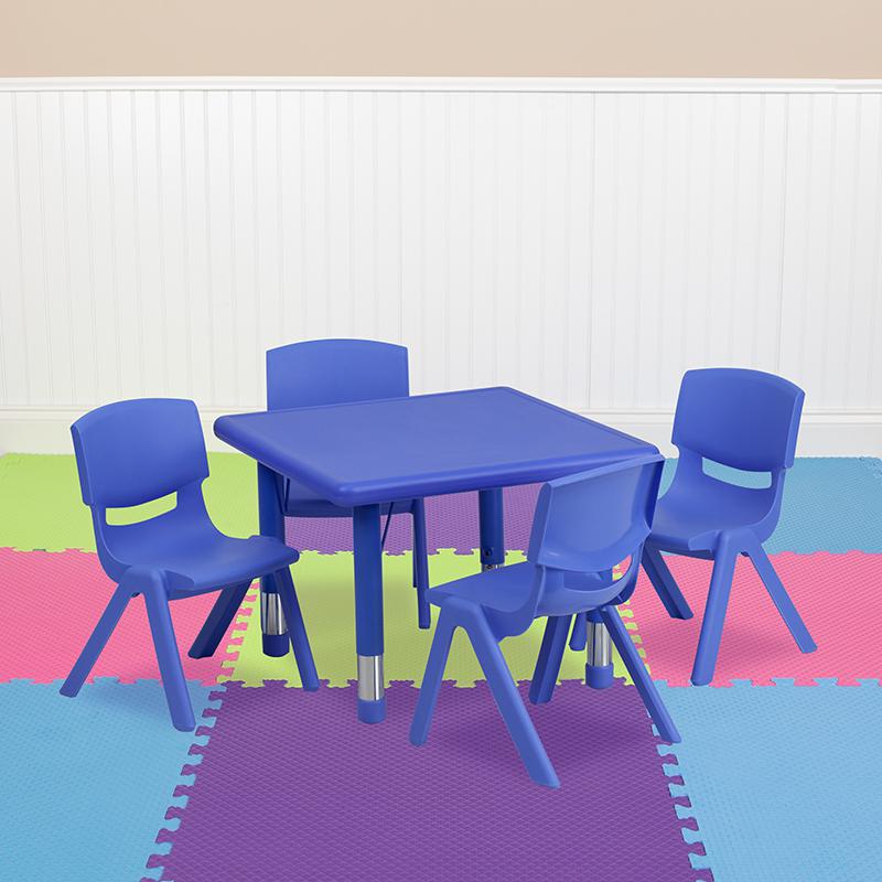 24'' Square Blue Plastic Height Adjustable Activity Table Set with 4 Chairs - Flash Furniture