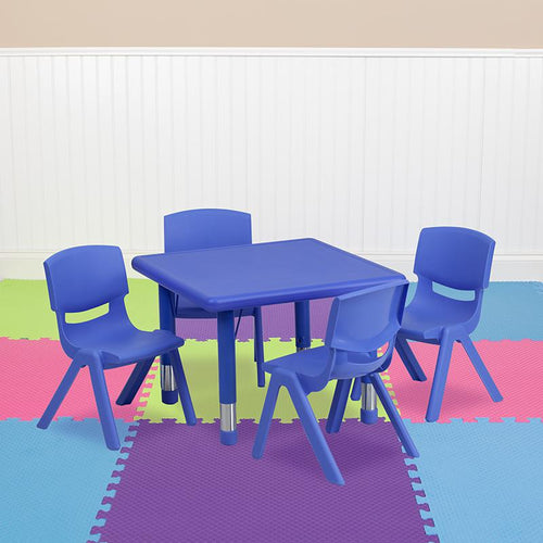 24'' Square Blue Plastic Height Adjustable Activity Table Set with 4 Chairs - Flash Furniture
