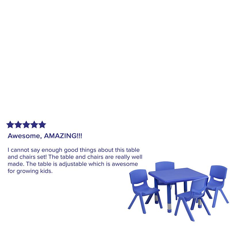 24'' Square Blue Plastic Height Adjustable Activity Table Set with 4 Chairs - Flash Furniture
