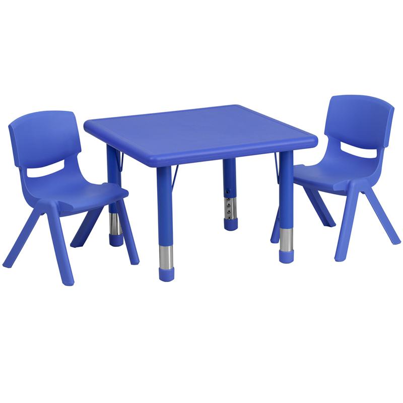 24'' Square Blue Plastic Height Adjustable Activity Table Set with 2 Chairs - Flash Furniture