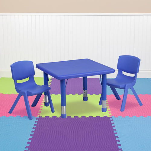 24'' Square Blue Plastic Height Adjustable Activity Table Set with 2 Chairs - Flash Furniture