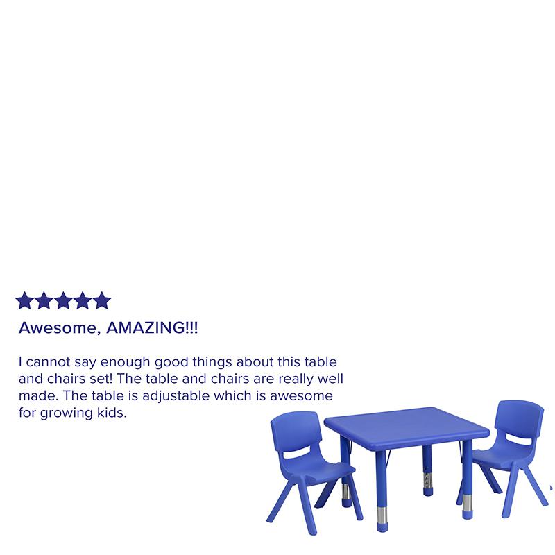 24'' Square Blue Plastic Height Adjustable Activity Table Set with 2 Chairs - Flash Furniture