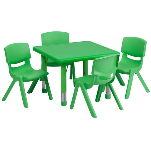 24'' Square Green Plastic Height Adjustable Activity Table Set with 4 Chairs - Flash Furniture