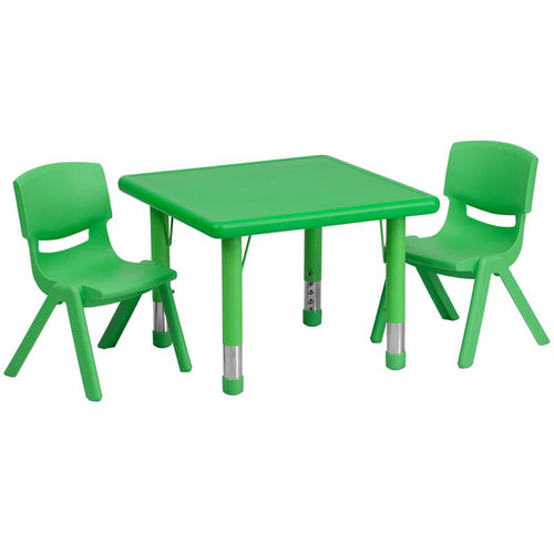 24'' Square Green Plastic Height Adjustable Activity Table Set with 2 Chairs - Flash Furniture