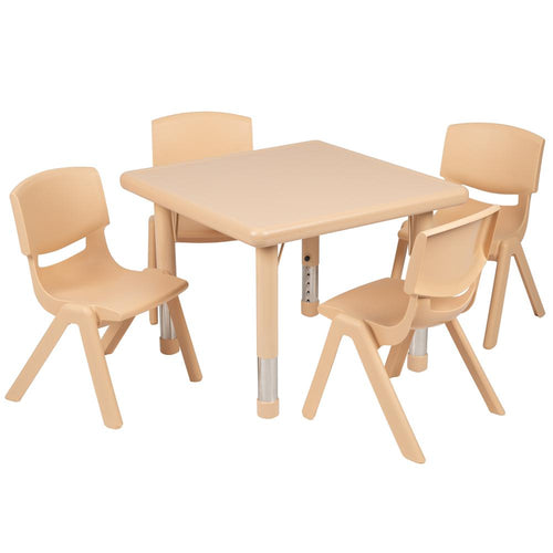 24'' Square Natural Plastic Height Adjustable Activity Table Set with 4 Chairs - Flash Furniture