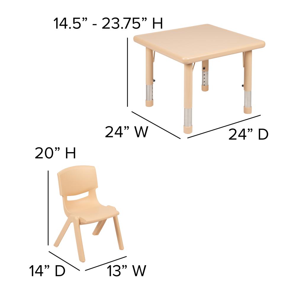 24'' Square Natural Plastic Height Adjustable Activity Table Set with 4 Chairs - Flash Furniture