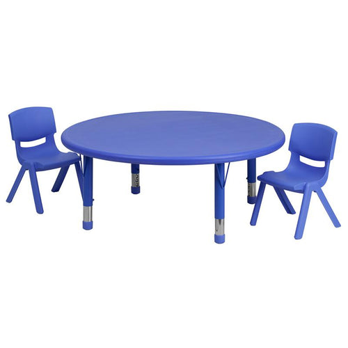 45'' Round Blue Plastic Height Adjustable Activity Table Set with 2 Chairs - Flash Furniture