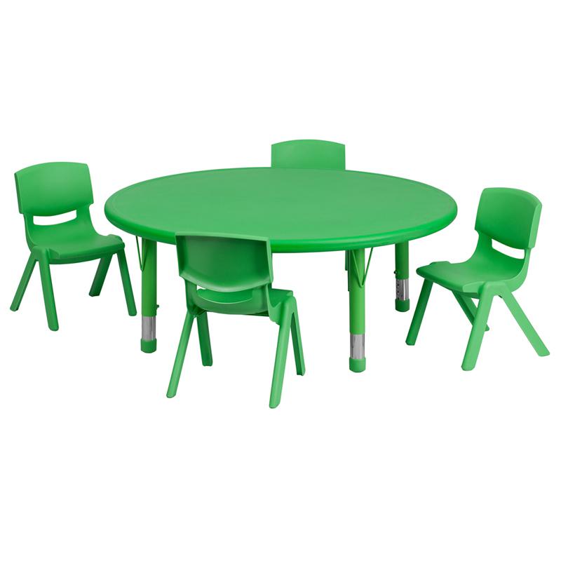45'' Round Green Plastic Height Adjustable Activity Table Set with 4 Chairs - Flash Furniture