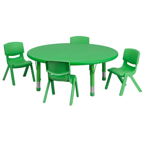45'' Round Green Plastic Height Adjustable Activity Table Set with 4 Chairs - Flash Furniture