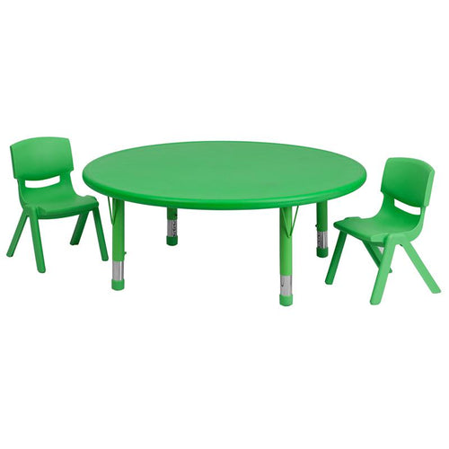 45'' Round Green Plastic Height Adjustable Activity Table Set with 2 Chairs - Flash Furniture