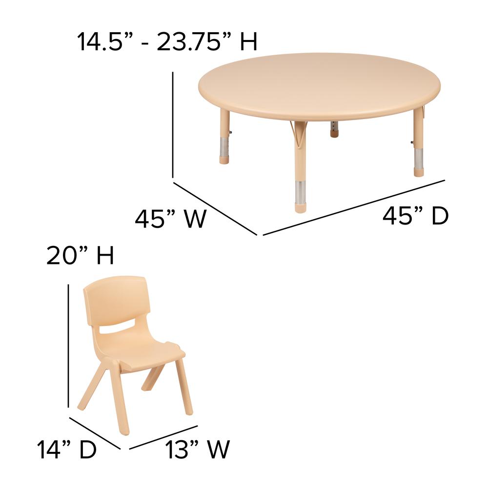 45'' Round Natural Plastic Height Adjustable Activity Table Set with 4 Chairs - Flash Furniture