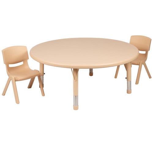 45'' Round Natural Plastic Height Adjustable Activity Table Set with 2 Chairs - Flash Furniture