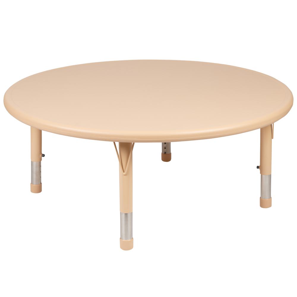 45'' Round Natural Plastic Height Adjustable Activity Table Set with 2 Chairs - Flash Furniture