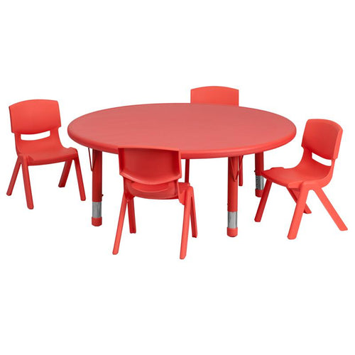 45'' Round Red Plastic Height Adjustable Activity Table Set with 4 Chairs - Flash Furniture