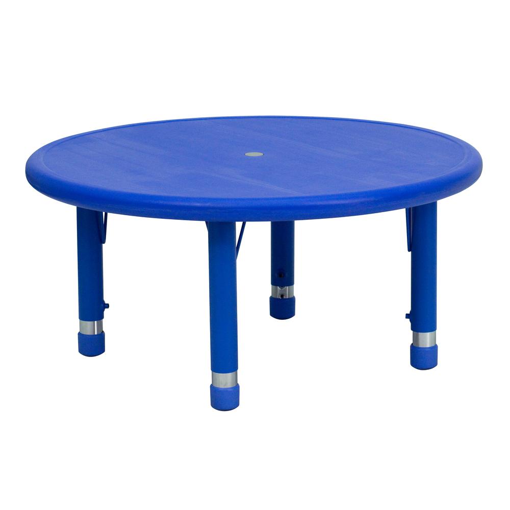 33'' Round Blue Plastic Height Adjustable Activity Table - Flash Furniture