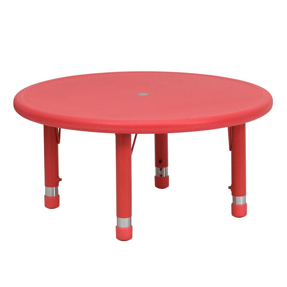 33'' Round Red Plastic Height Adjustable Activity Table - Flash Furniture
