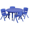 33'' Round Blue Plastic Height Adjustable Activity Table Set with 4 Chairs - Flash Furniture