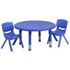 33'' Round Blue Plastic Height Adjustable Activity Table Set with 2 Chairs - Flash Furniture