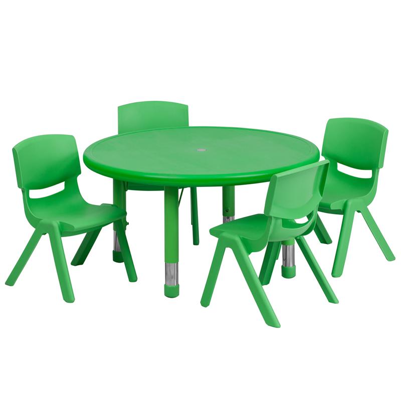 33'' Round Green Plastic Height Adjustable Activity Table Set with 4 Chairs - Flash Furniture