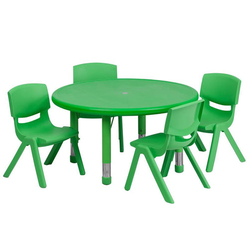 33'' Round Green Plastic Height Adjustable Activity Table Set with 4 Chairs - Flash Furniture