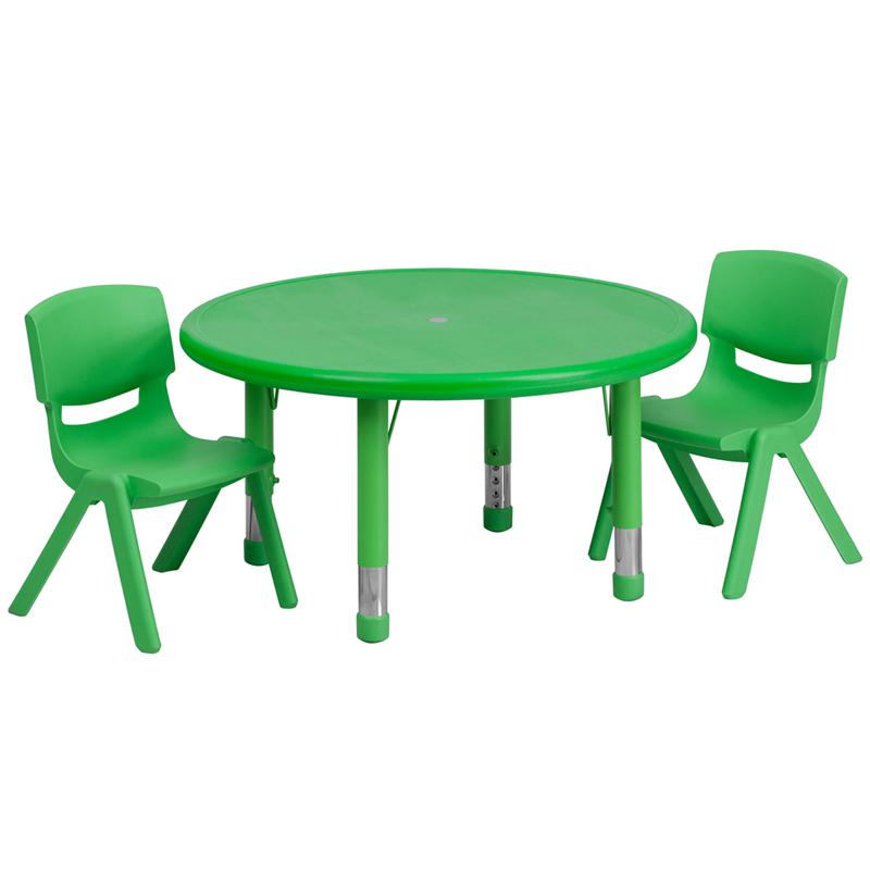 33'' Round Green Plastic Height Adjustable Activity Table Set with 2 Chairs - Flash Furniture